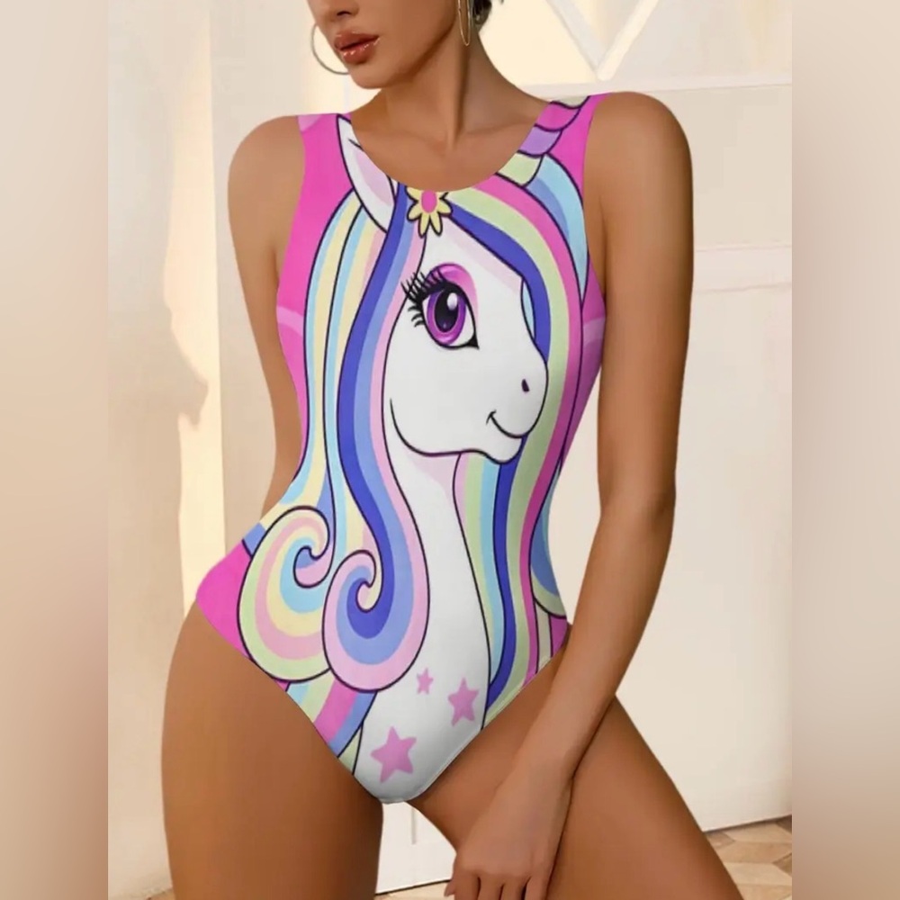 Rainbow Unicorn One-Piece Swimsuit - Pink & Pastel